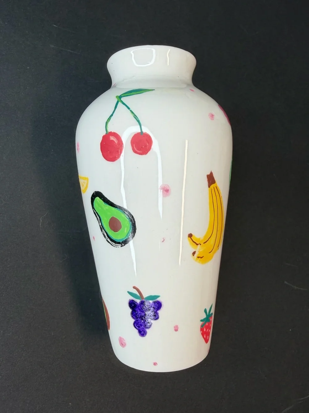 Hand Painted Fruit Vase White Ceramic Whimsical Cottagecore Kitchen Decor 6